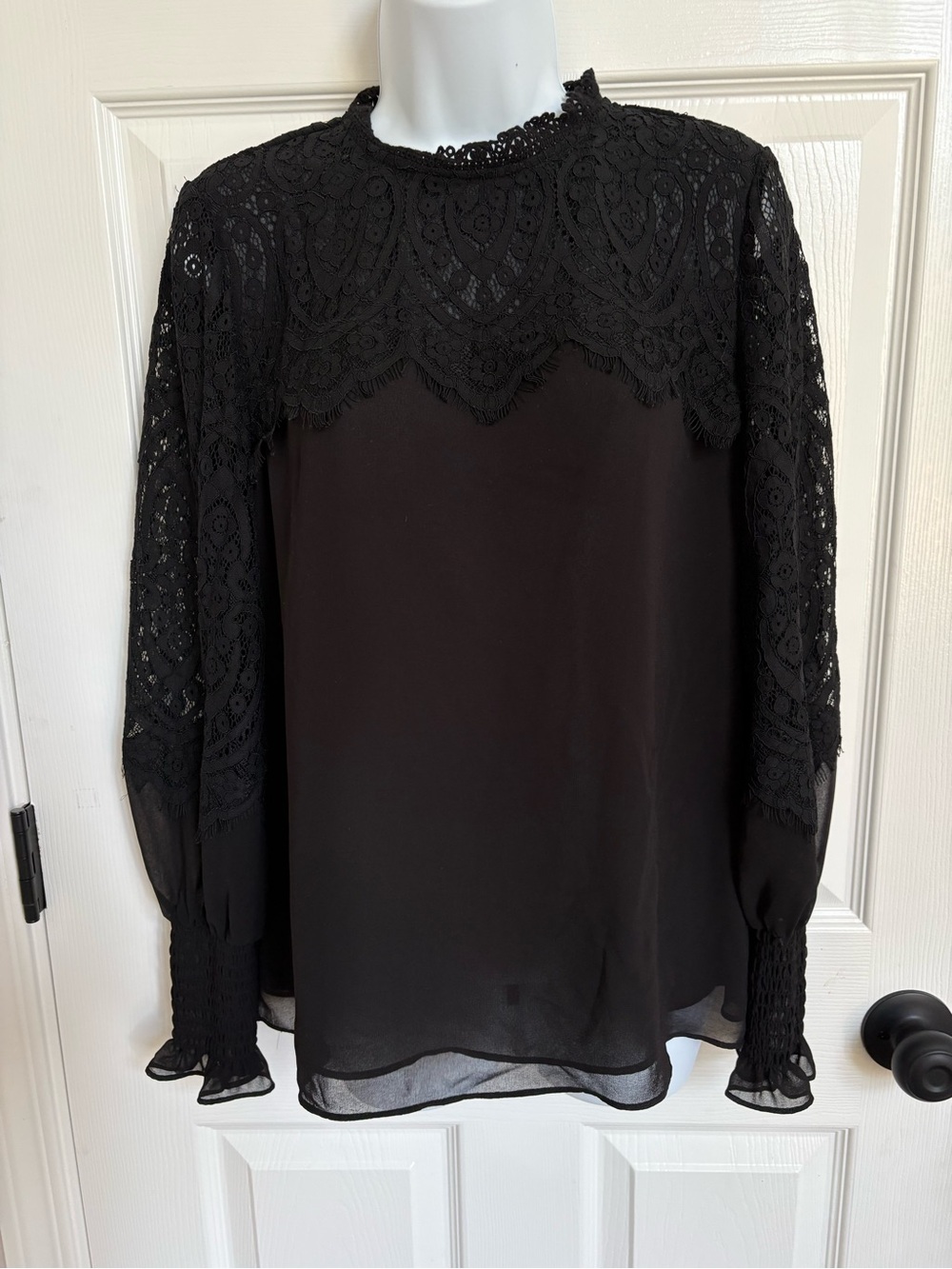 White House Black Market Black Lace Yoke Blouse